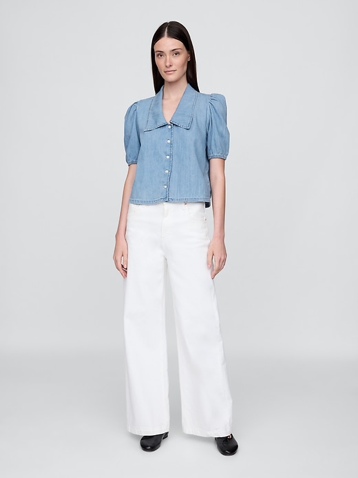 Image number 2 showing, Denim Puff-Sleeve Collared Shirt