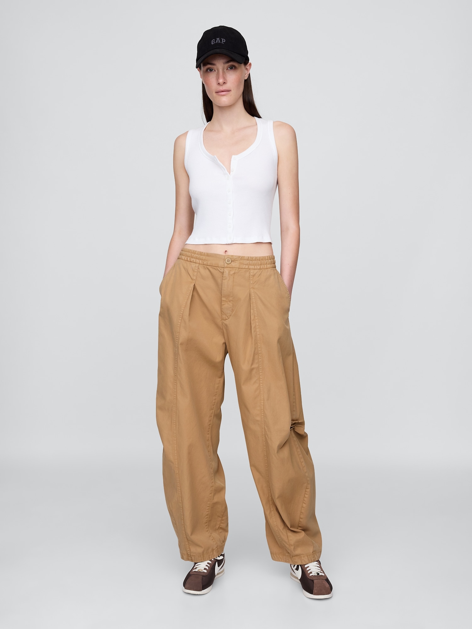 Mid Rise Twill Barrel Pants
