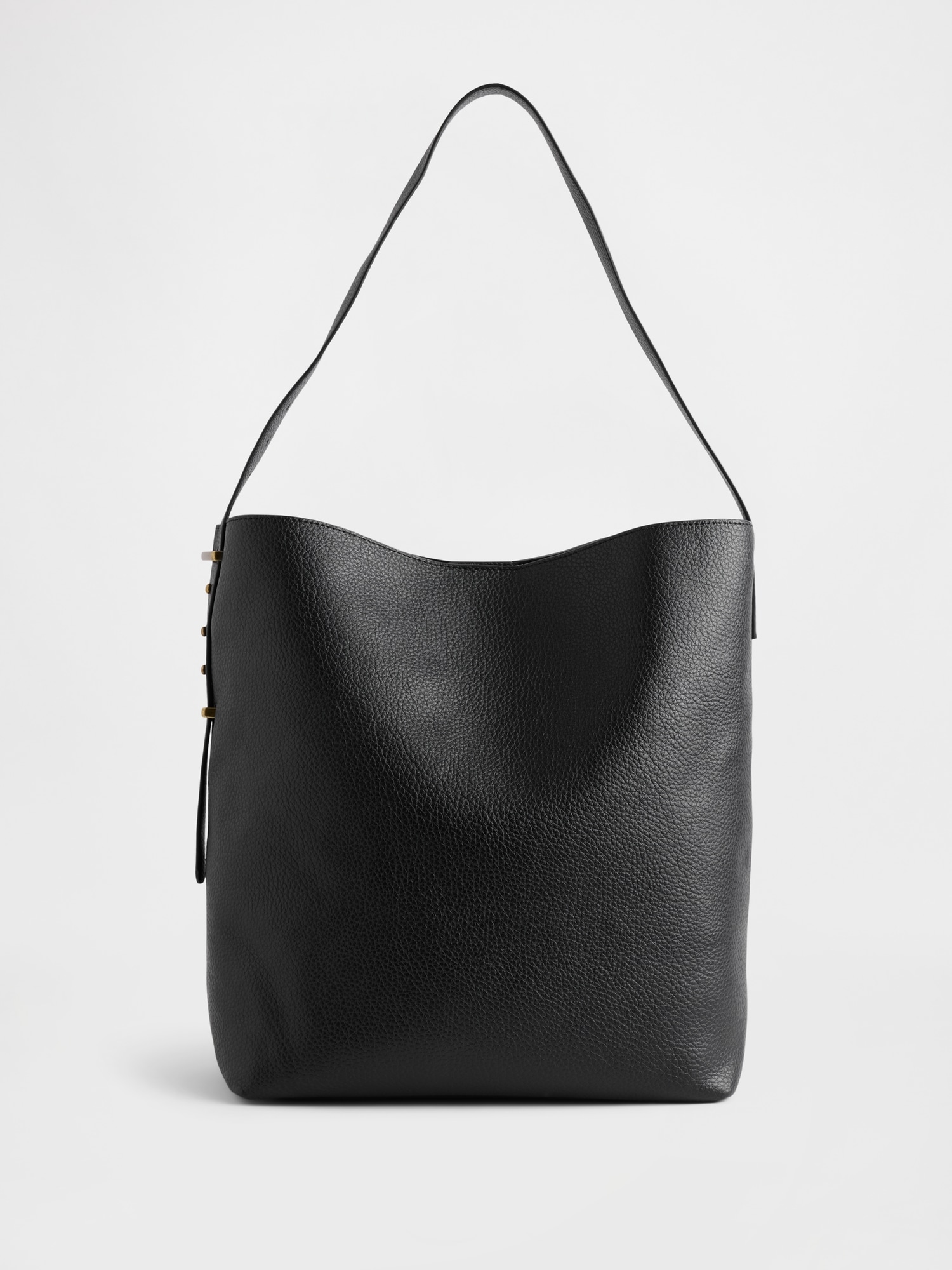 Vegan Leather Bucket Tote Bag - Black