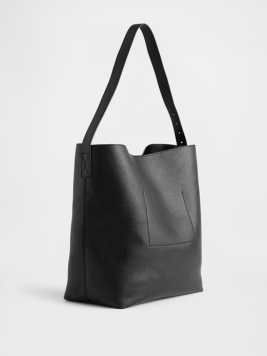 2 of 8 showing, with the color True black of product Vegan Leather Bucket Tote Bag