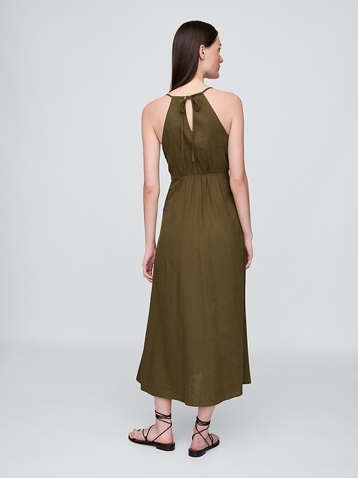 Image number 2 showing, Linen-Blend Embroidered Halter Maxi Dress