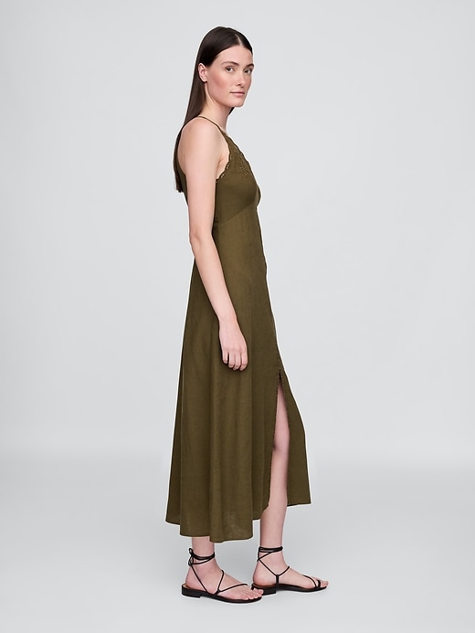 Image number 3 showing, Linen-Blend Embroidered Halter Maxi Dress