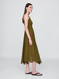 Mixed Media Handkerchief Hem Midi Dress
