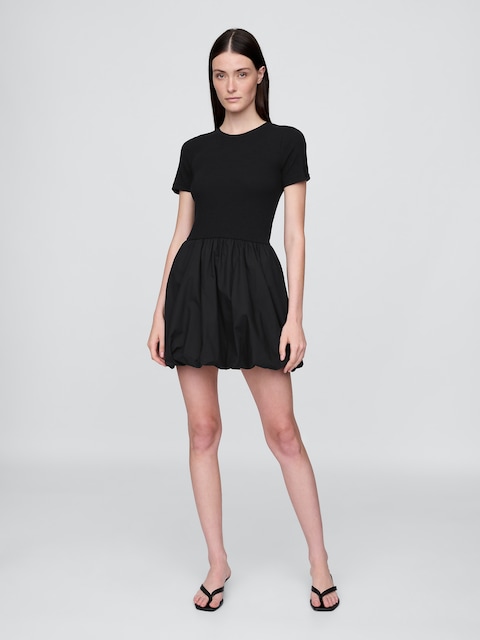 Modern Mixed Media Bubble Mini Dress