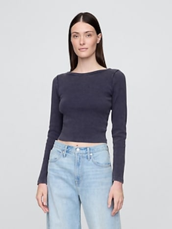 Heavyweight Rib Cropped Boatneck T-Shirt