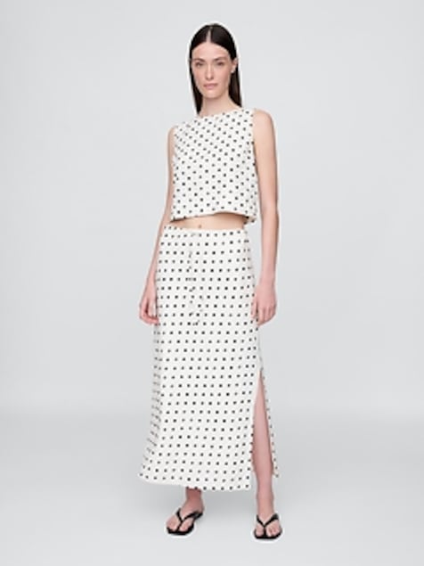 Linen-Blend Midi Skirt