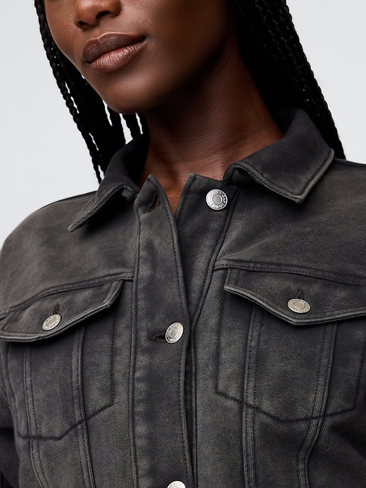 Image number 4 showing, Heavyweight French Terry Denim Cropped Jacket