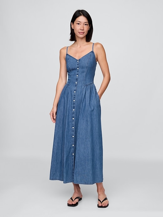 Image number 1 showing, Denim Seamed Maxi Dress