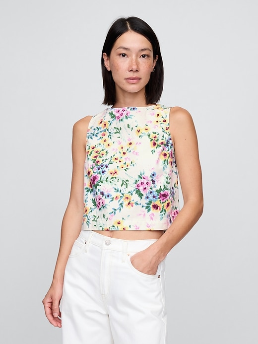 Image number 1 showing, Denim Floral Crop Shell Tank Top