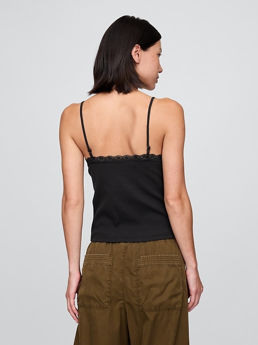 Image number 3 showing, Lace-Trim Waffle-Knit Crop Cami