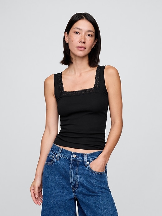 1 of 8 showing, with the color Black of product Modern Lace-Trim Tank Top