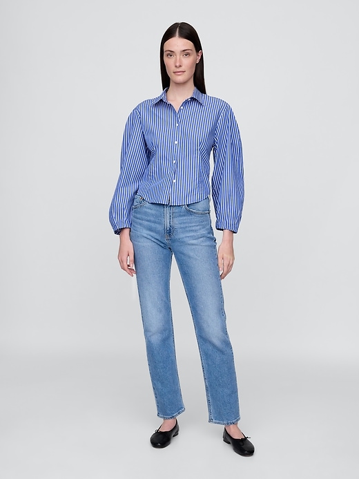 2 of 8 showing, with the color Blue & white stripe of product Organic Cotton Poplin Balloon-Sleeve Shirt