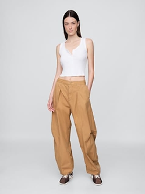Mid Rise Twill Barrel Pants