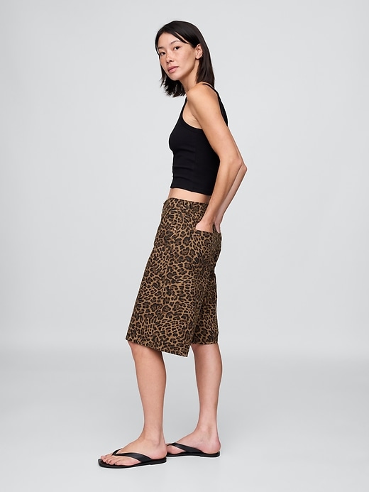Image number 3 showing, 11" Mid Rise Denim Leopard Longline Shorts