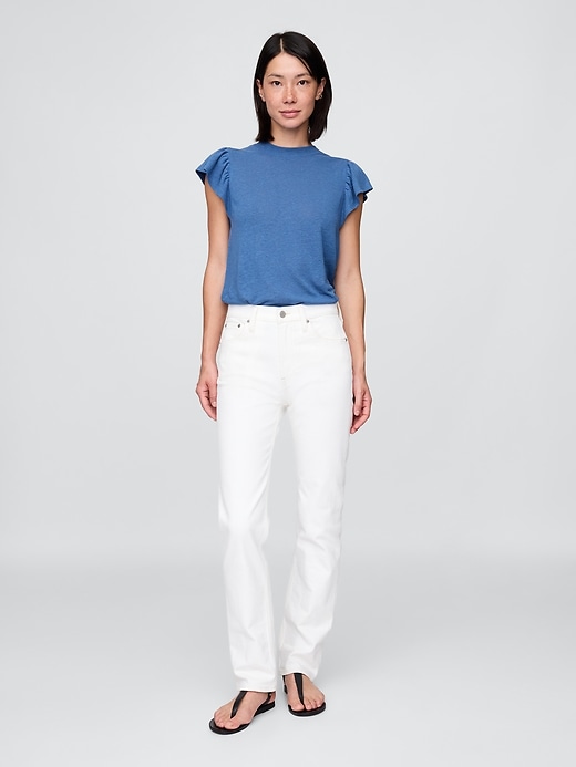 Image number 2 showing, Linen-Blend Flutter-Sleeve T-Shirt