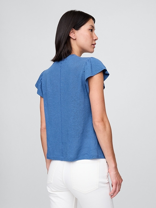 Image number 3 showing, Linen-Blend Flutter-Sleeve T-Shirt