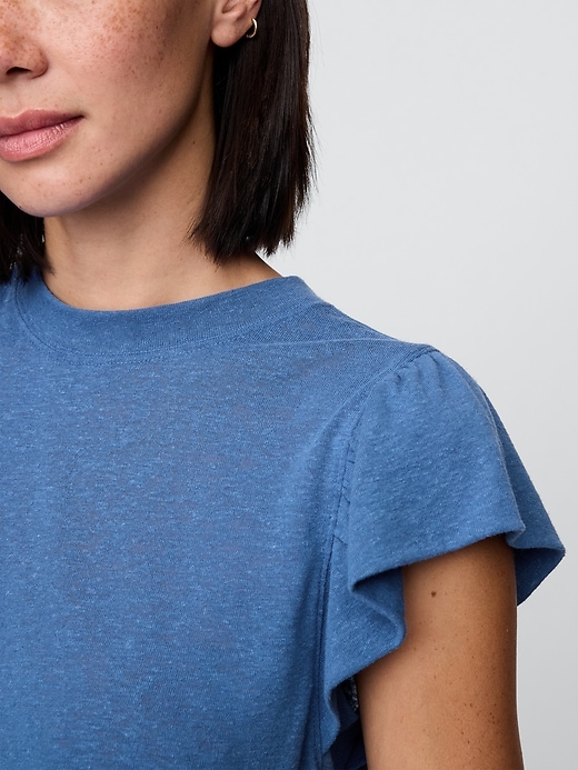 Image number 4 showing, Linen-Blend Flutter-Sleeve T-Shirt