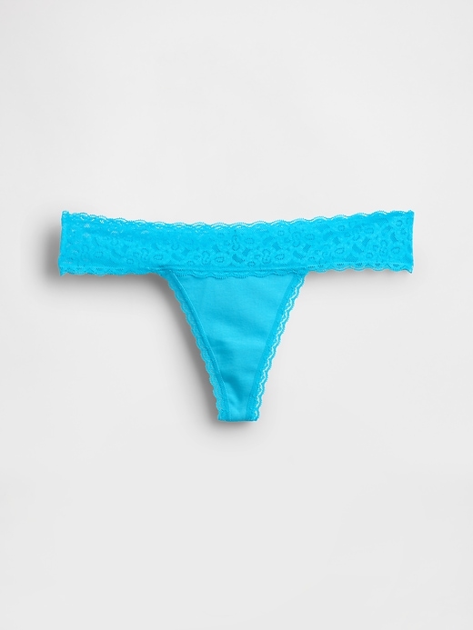 Image number 2 showing, Organic Stretch Cotton Lace-Trim Thong
