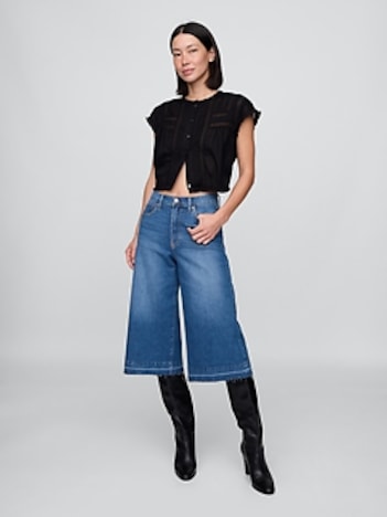 High Rise Denim Culotte Jeans
