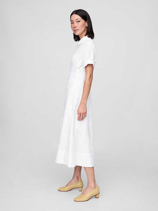 Image number 3 showing, Poplin Roll-Cuff Midi Shirtdress