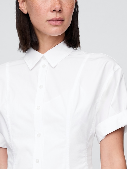 Image number 4 showing, Poplin Roll-Cuff Midi Shirtdress