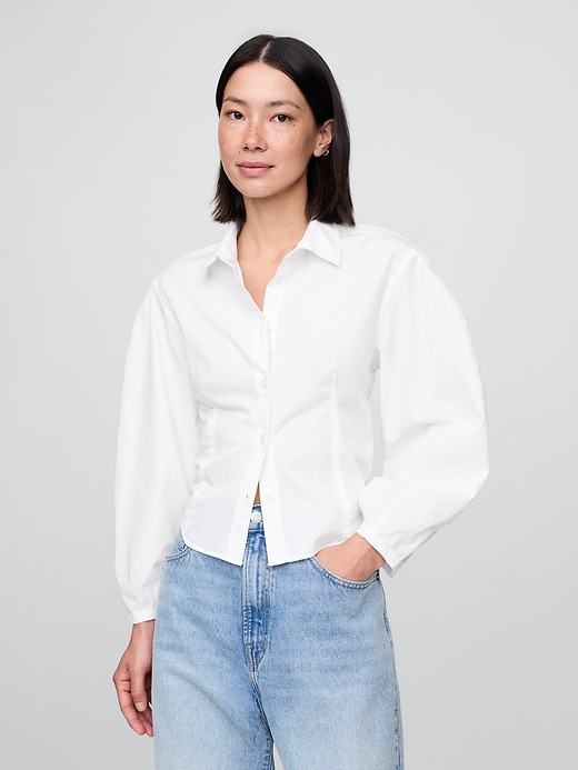 Image number 1 showing, Organic Cotton Poplin Balloon-Sleeve Shirt