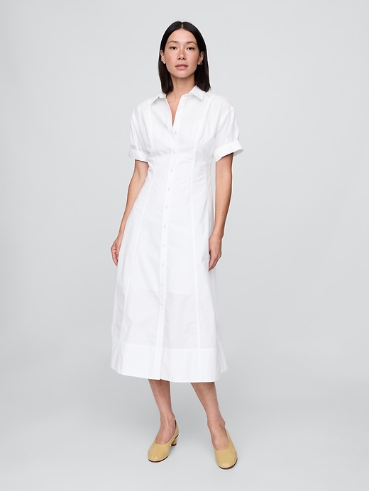 Image number 1 showing, Poplin Roll-Cuff Midi Shirtdress