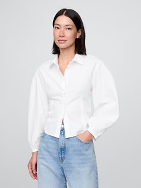 Organic Cotton Poplin Balloon-Sleeve Shirt