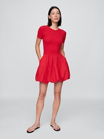 Modern Mixed Media Bubble Mini Dress