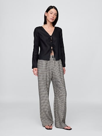 Linen-Blend Easy Wide-Hem Pants