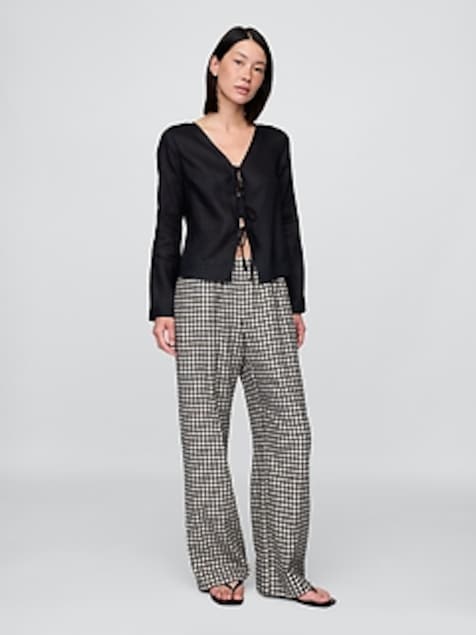Linen-Blend Easy Wide-Hem Pants