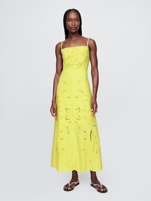 Image number 1 showing, Linen-Blend Embroidered Maxi Dress