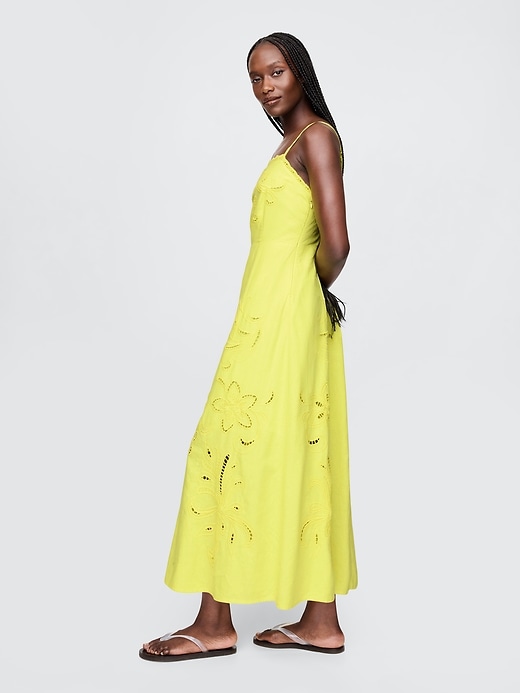Image number 3 showing, Linen-Blend Embroidered Maxi Dress