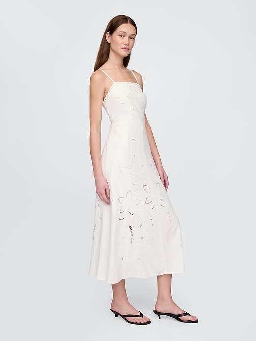 Image number 3 showing, Linen-Blend Embroidered Maxi Dress