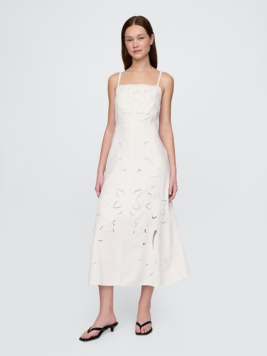 Image number 1 showing, Linen-Blend Embroidered Maxi Dress