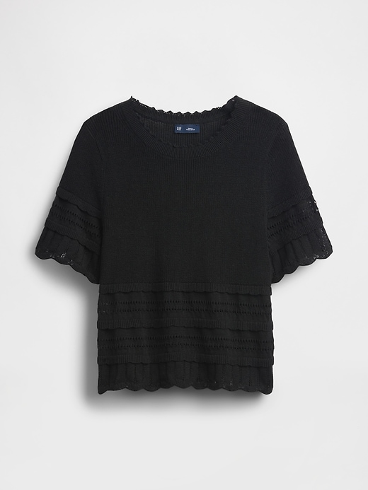 Image number 5 showing, Linen-Blend Pointelle Sweater Crop Top