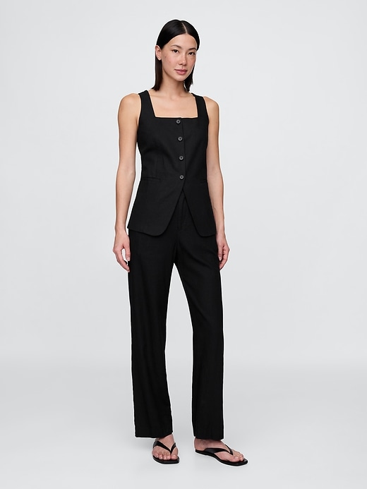 Image number 1 showing, Linen-Blend Relaxed Straight Ankle Pants