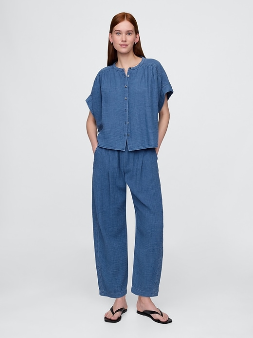 Image number 1 showing, Cotton Gauze Denim Easy Barrel Pants