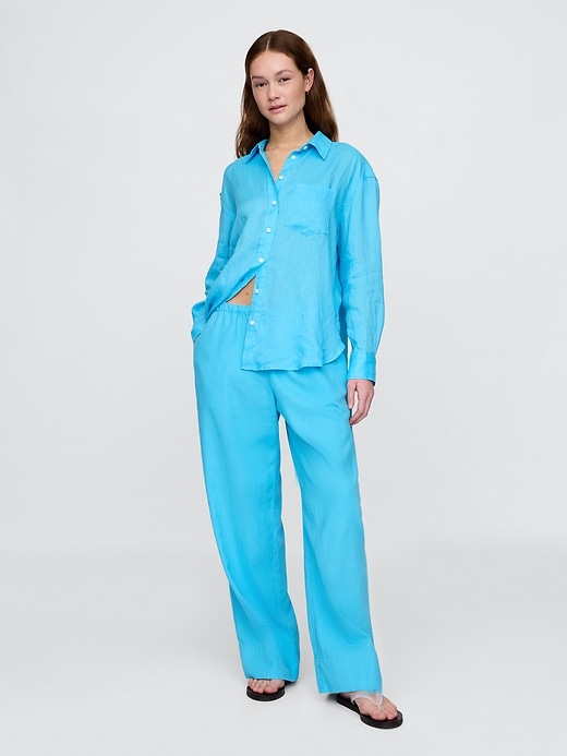 Image number 1 showing, Linen-Blend Easy Wide-Hem Pants