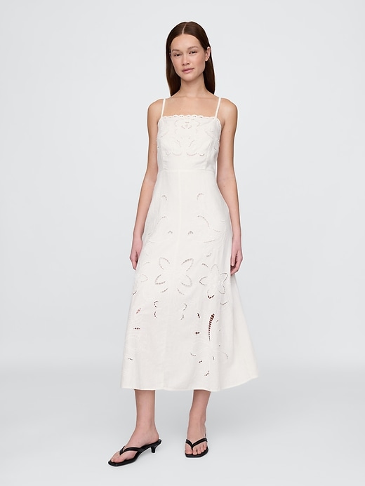 Image number 1 showing, Linen-Blend Embroidered Maxi Dress