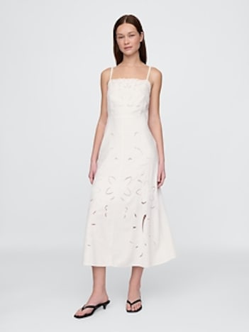 Linen-Blend Embroidered Maxi Dress