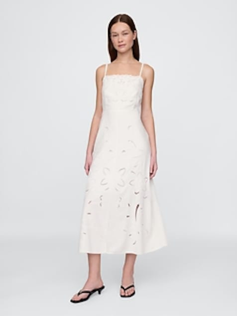 Linen-Blend Embroidered Maxi Dress