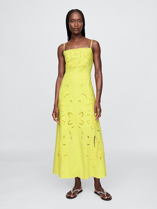 Image number 1 showing, Linen-Blend Embroidered Maxi Dress