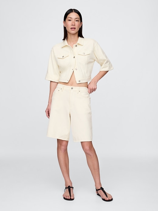 Image number 1 showing, 11" Mid Rise French Terry Denim Longline Shorts