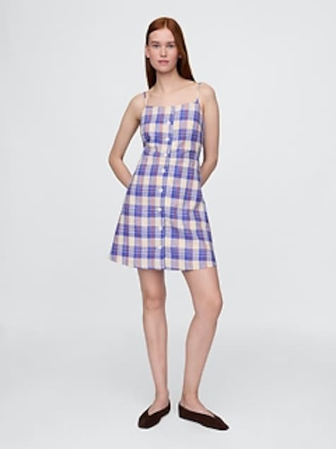 Linen-Blend Tie-Back Mini Dress