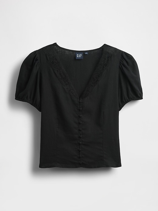 Image number 2 showing, Linen-Blend Lace V-Neck Top