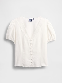 Linen-Blend Lace V-Neck Top