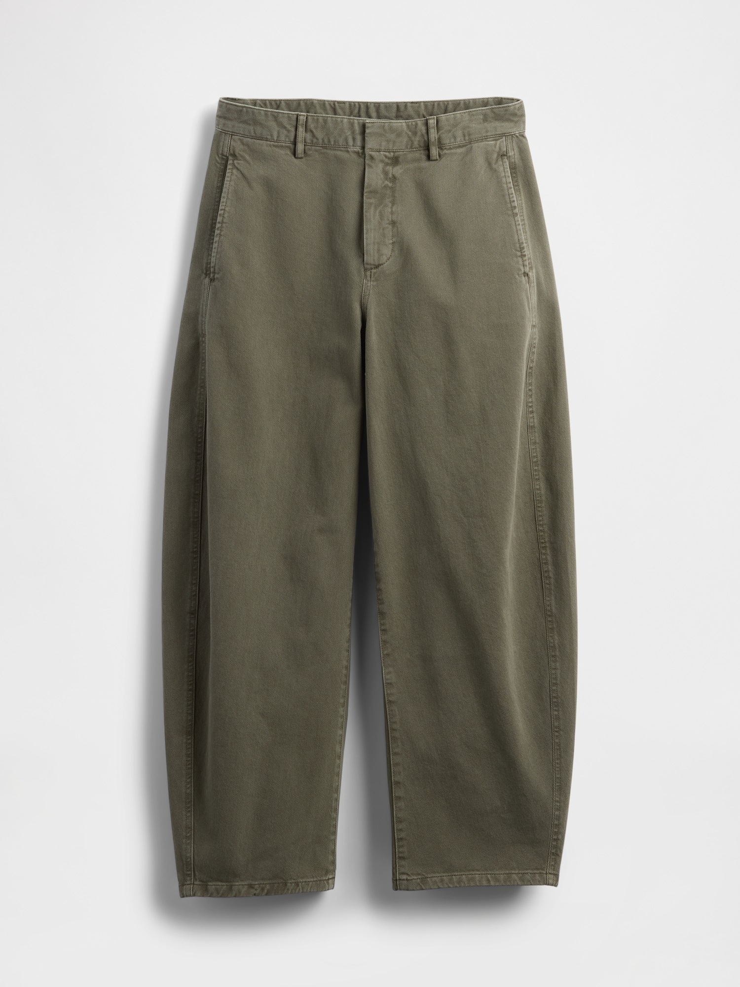 Женские брюки Gap Mid Rise Twill Barrel, цвет: Чёрный мох зелёный — фото 5