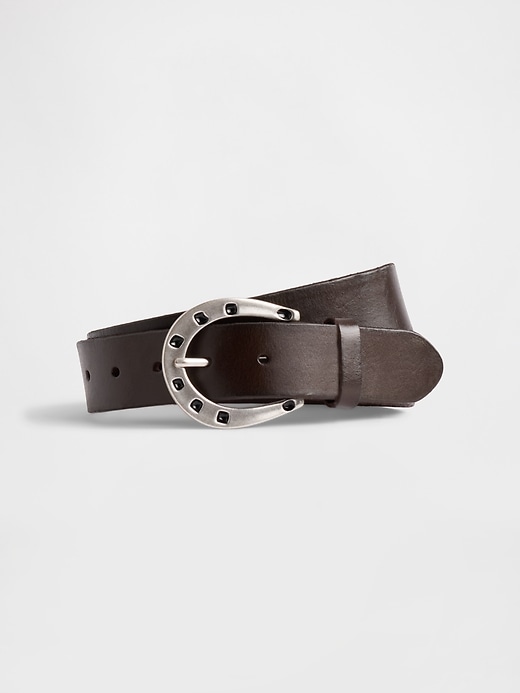 Image number 1 showing, Leather Horseshoe Buckle Belt