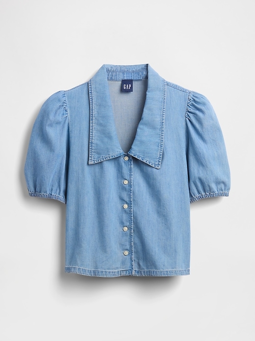 Image number 4 showing, Denim Puff-Sleeve Collared Shirt